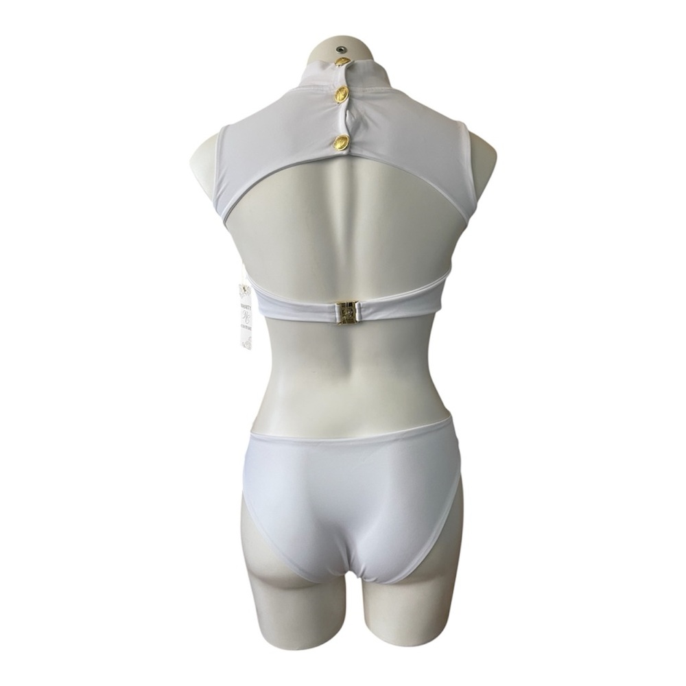 NWT High Neck One Piece Monokini Swimsuit Cut Out White Large - Picture 4 of 16